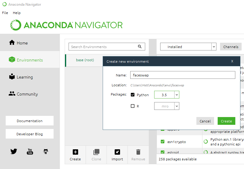 Anaconda virtual env setup