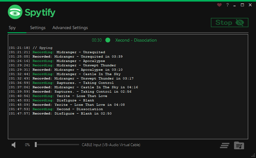 Spotify Recorder logs