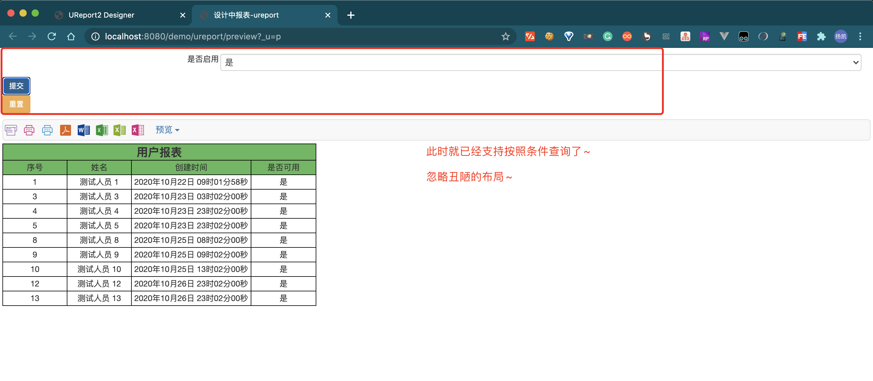 预览数据-查询条件