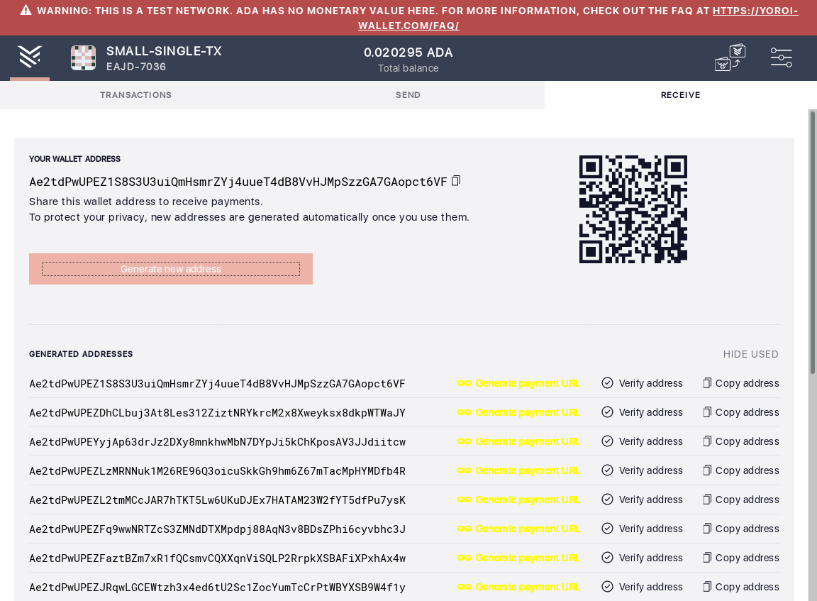 Ensure every generated wallet address is unique IT34/4_31-I click on the Generate new address button 09 times.png