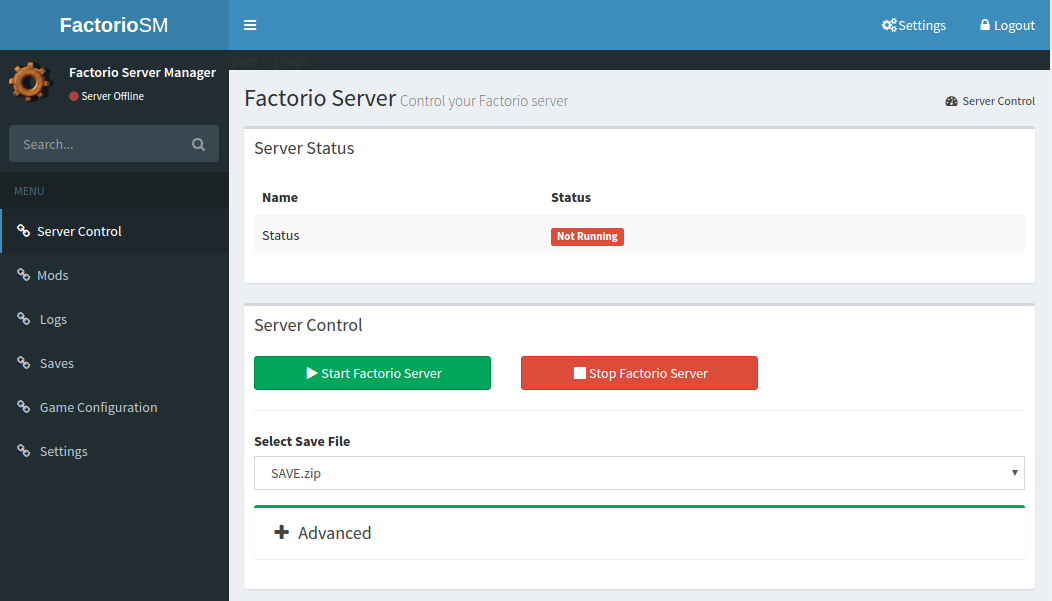 Factorio Server Manager Screenshot