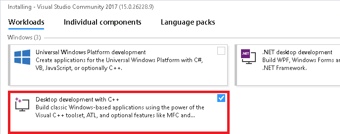 Visual Studio 2017 C++ Installation