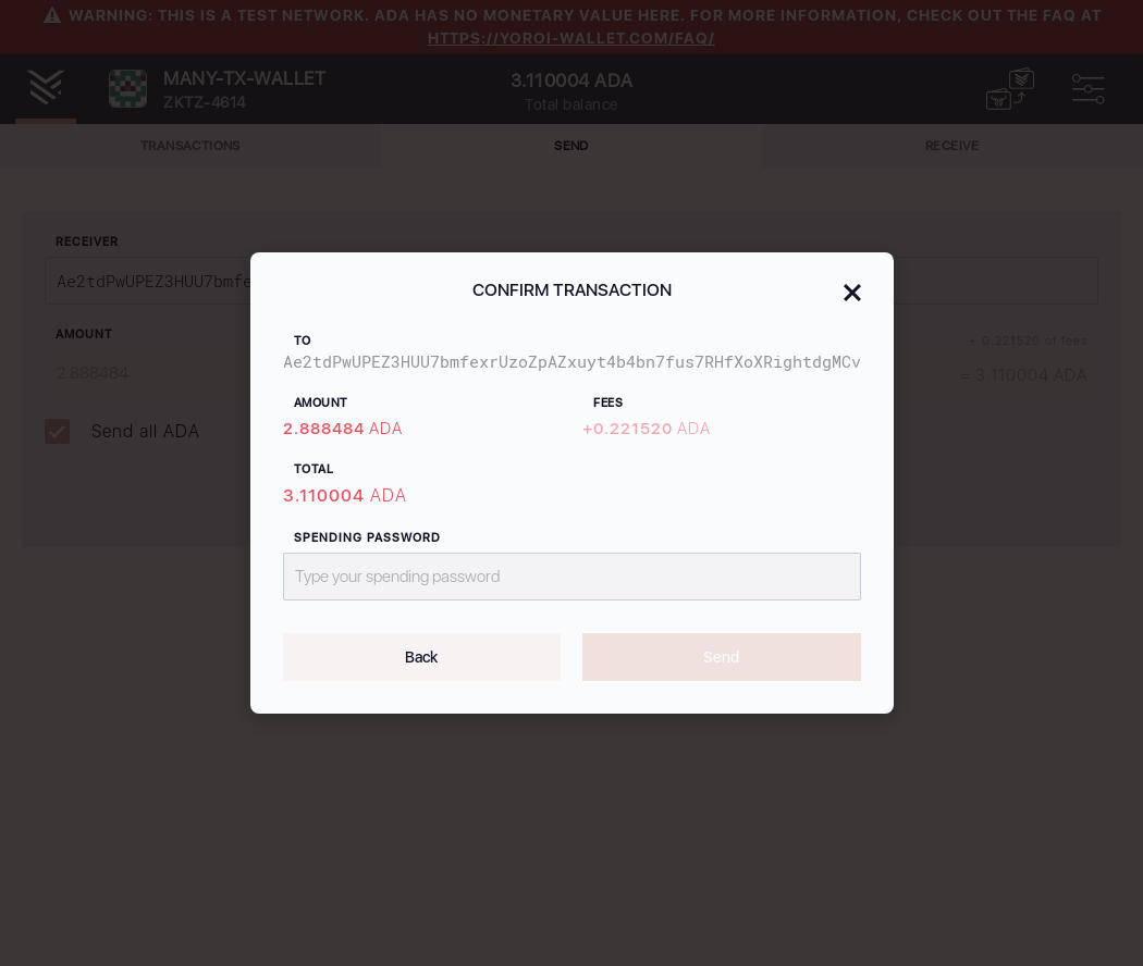 User can send all funds from one Yoroi wallet to another/8_113-I click on the next button in the wallet send form.png