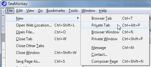 SeaMonkey: File - New menu