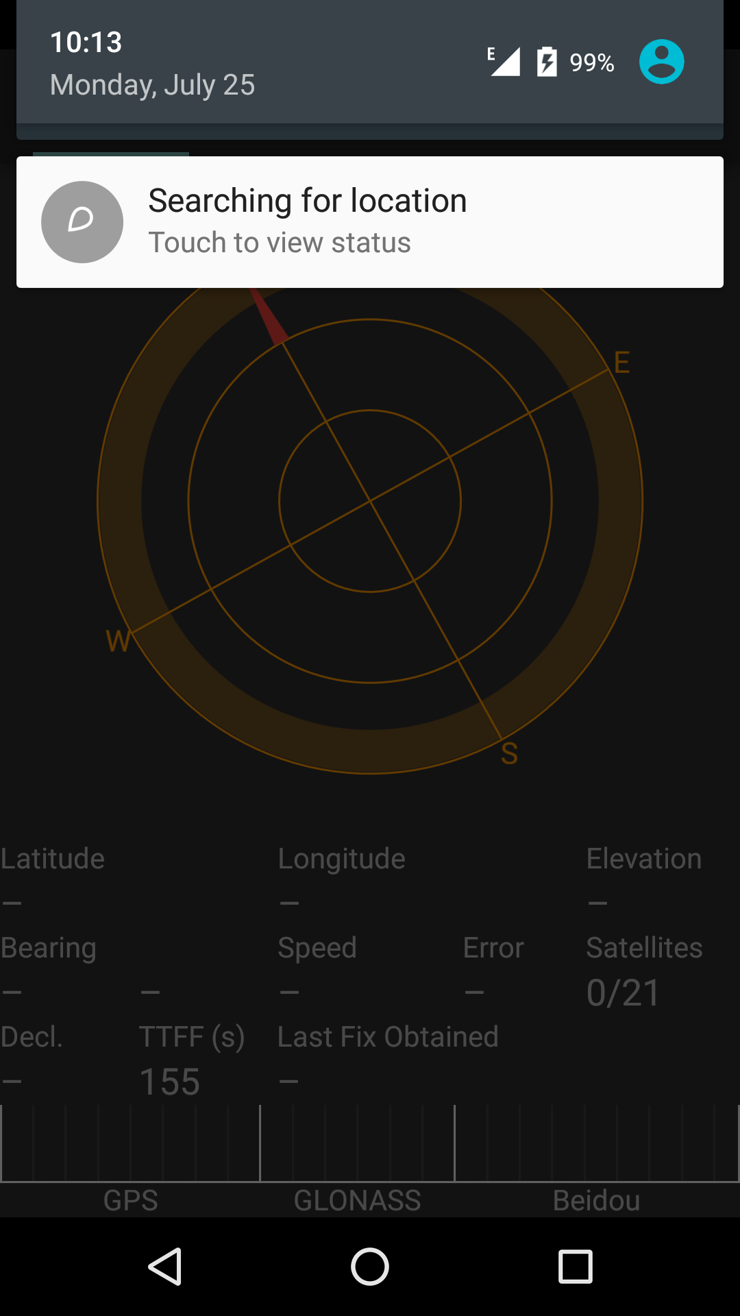 GPS notification in SatStat without fix