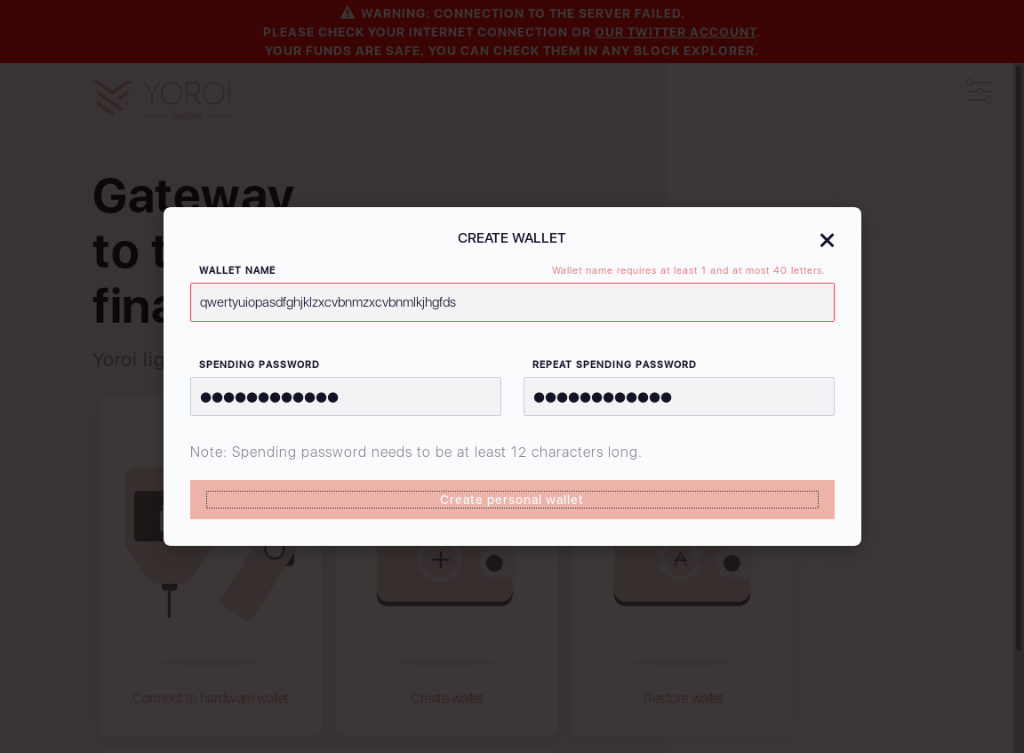Wallet cant be created if wallet name doesnt meet requirements IT16/10_89-I click the Create personal wallet button.png