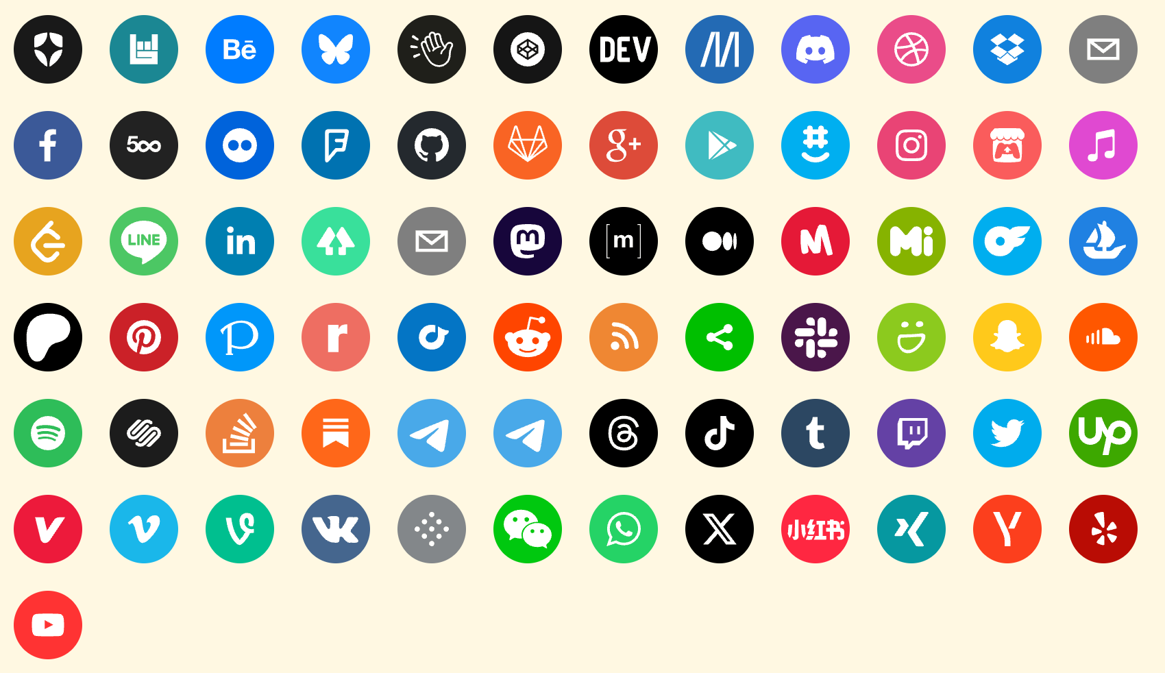 icons for all social networks configured in this library