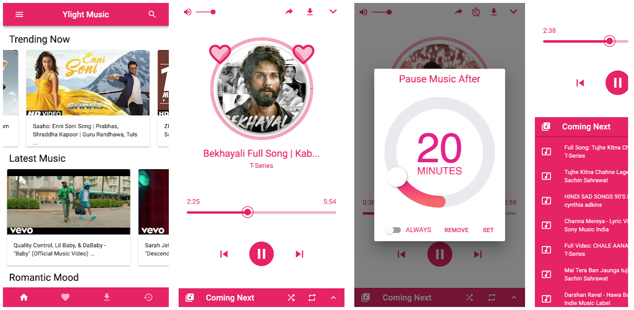 Ylight music app screenshots