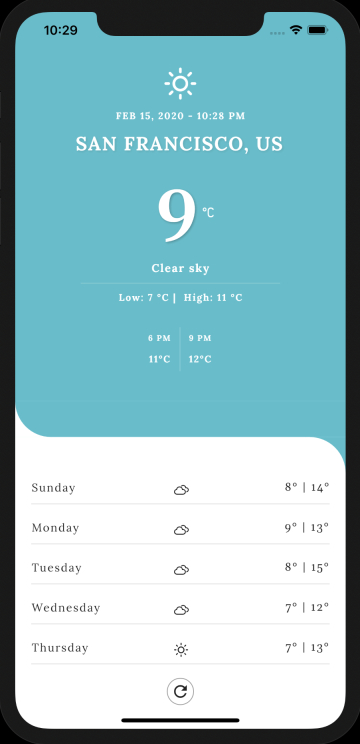 Weather app main screen