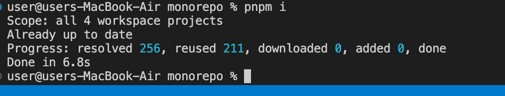 output from a command pnpm install