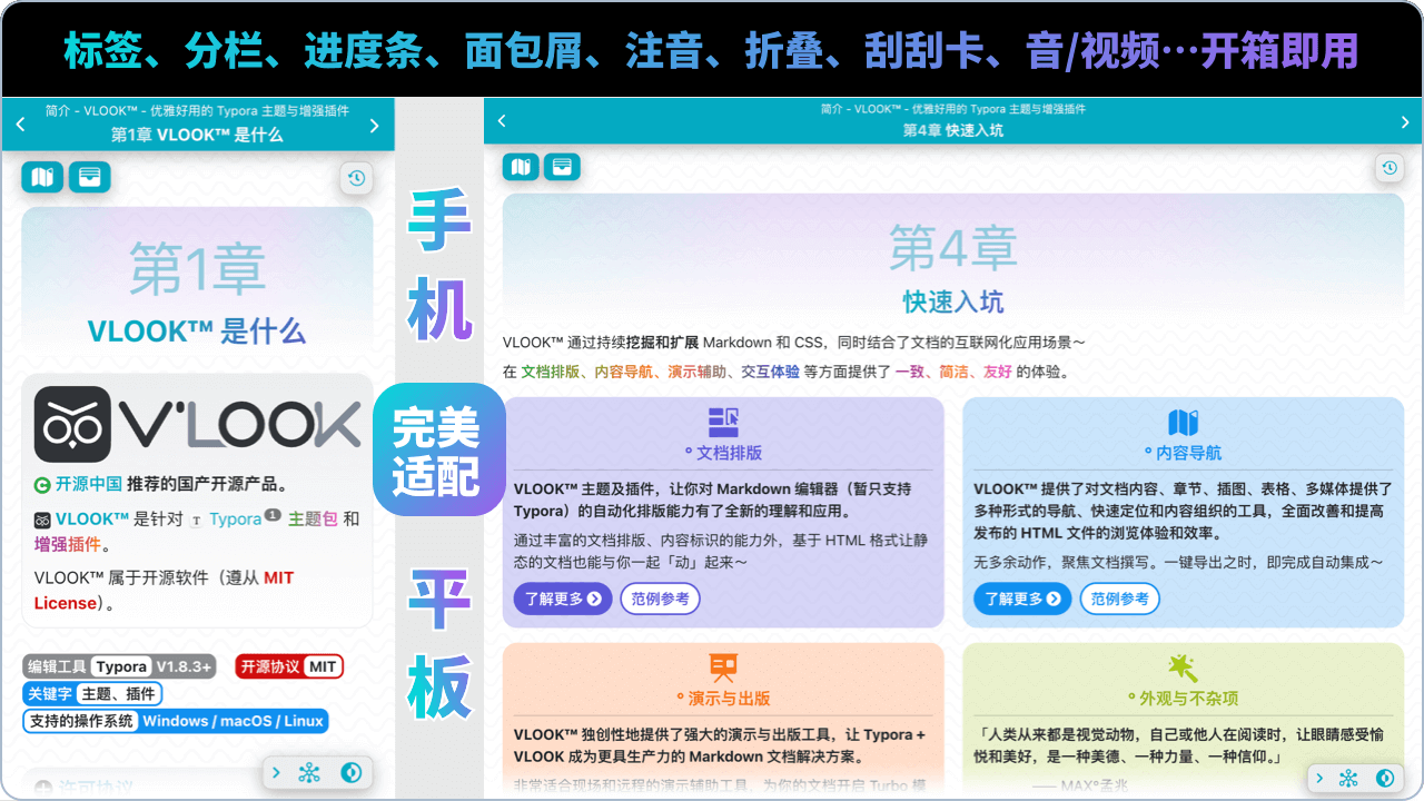 还有音频、视频、标签、详情折叠、高清插图、…30+特性等你开箱即用