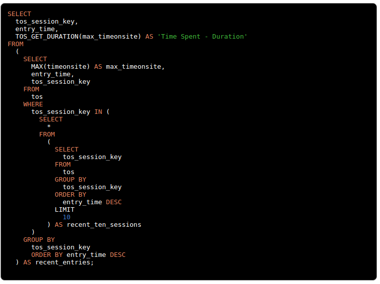 recent 10 sessions query