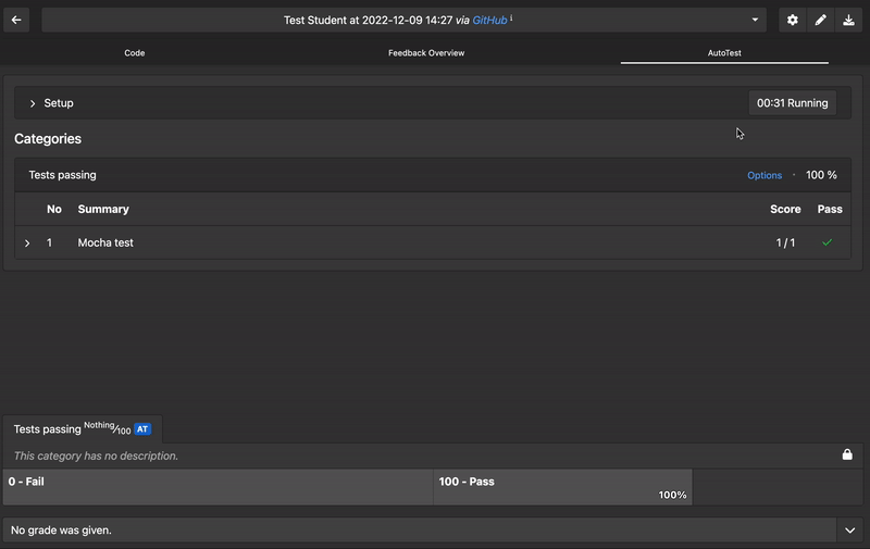 Gif showing the AutoTest running and completing