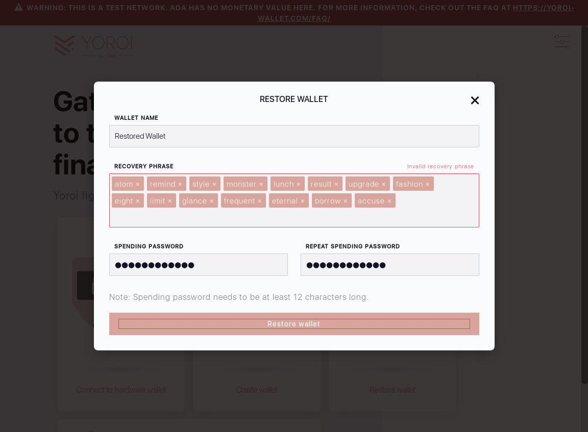 firefox/Wallet restoration Recovery Phrase test IT70/9_132-I should see an Invalid recovery phrase error message.png