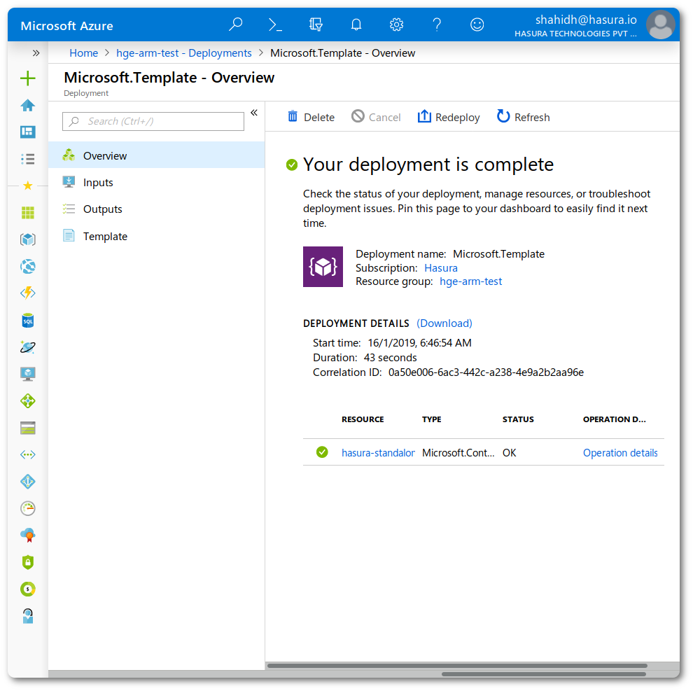 Azure Portal deployment screen screenshot