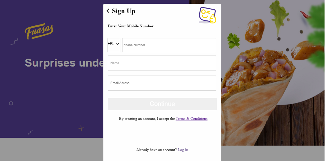 Faasos.com login page/signup page