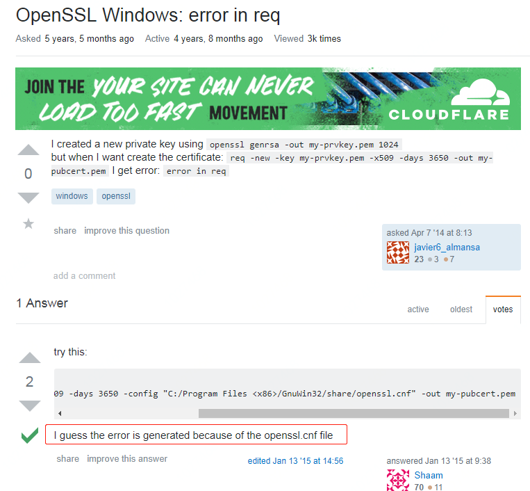 OpenSSL Windows: error in req