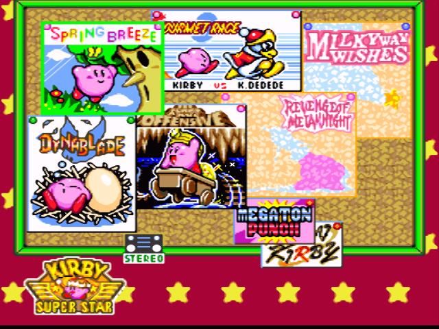 kirby super star main screen menu