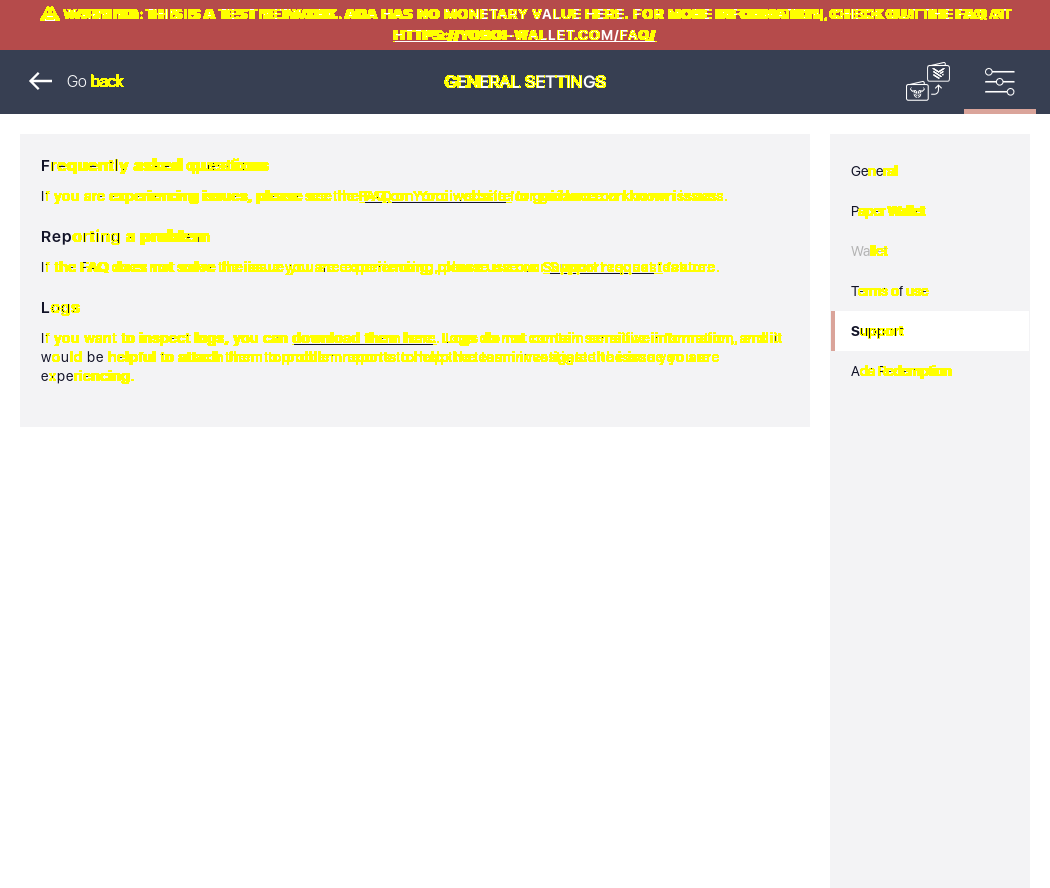 Yoroi Settings Screen Support IT4/4_169-I should see support screen.png