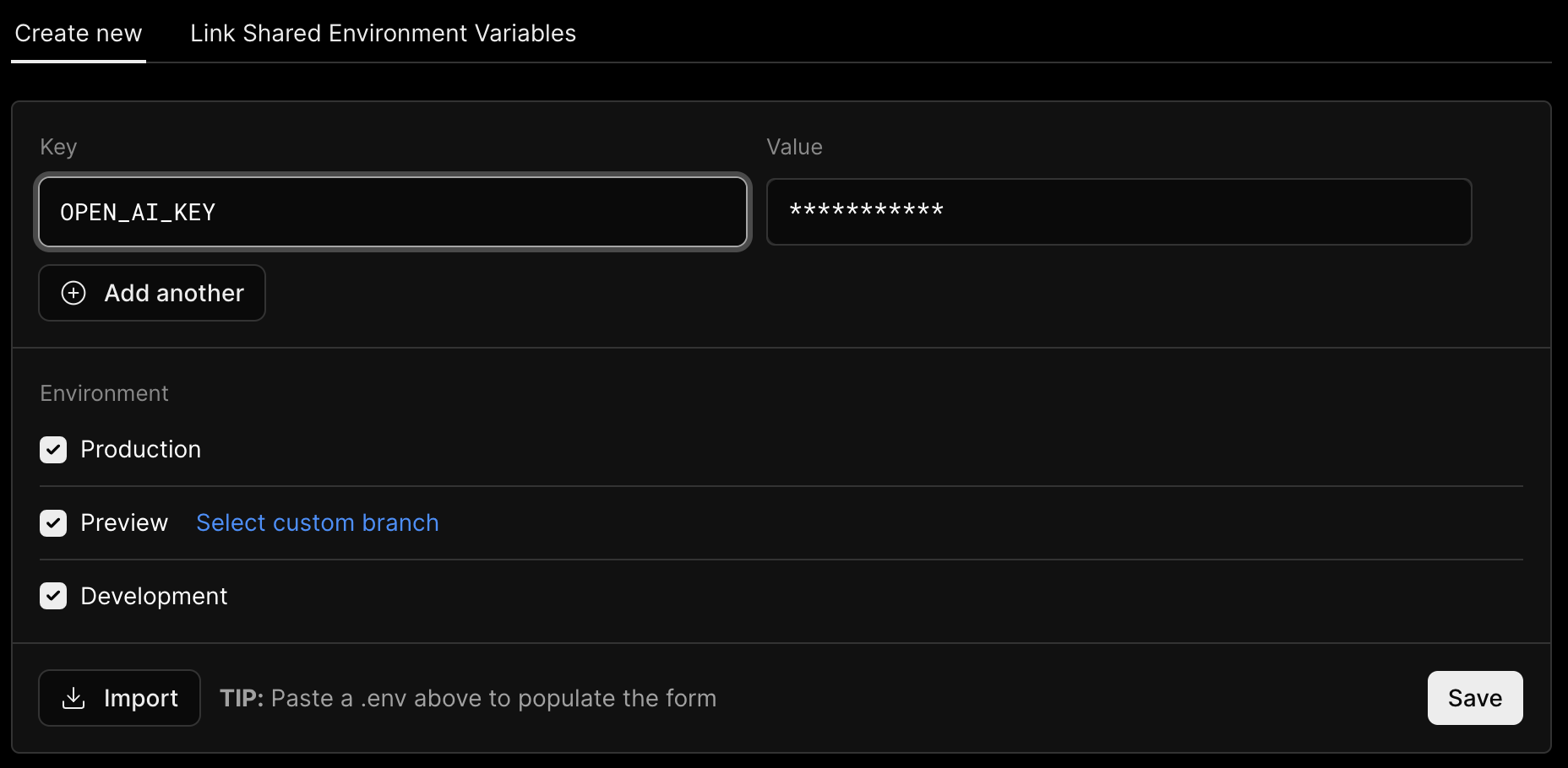 Photo of environment variable editor