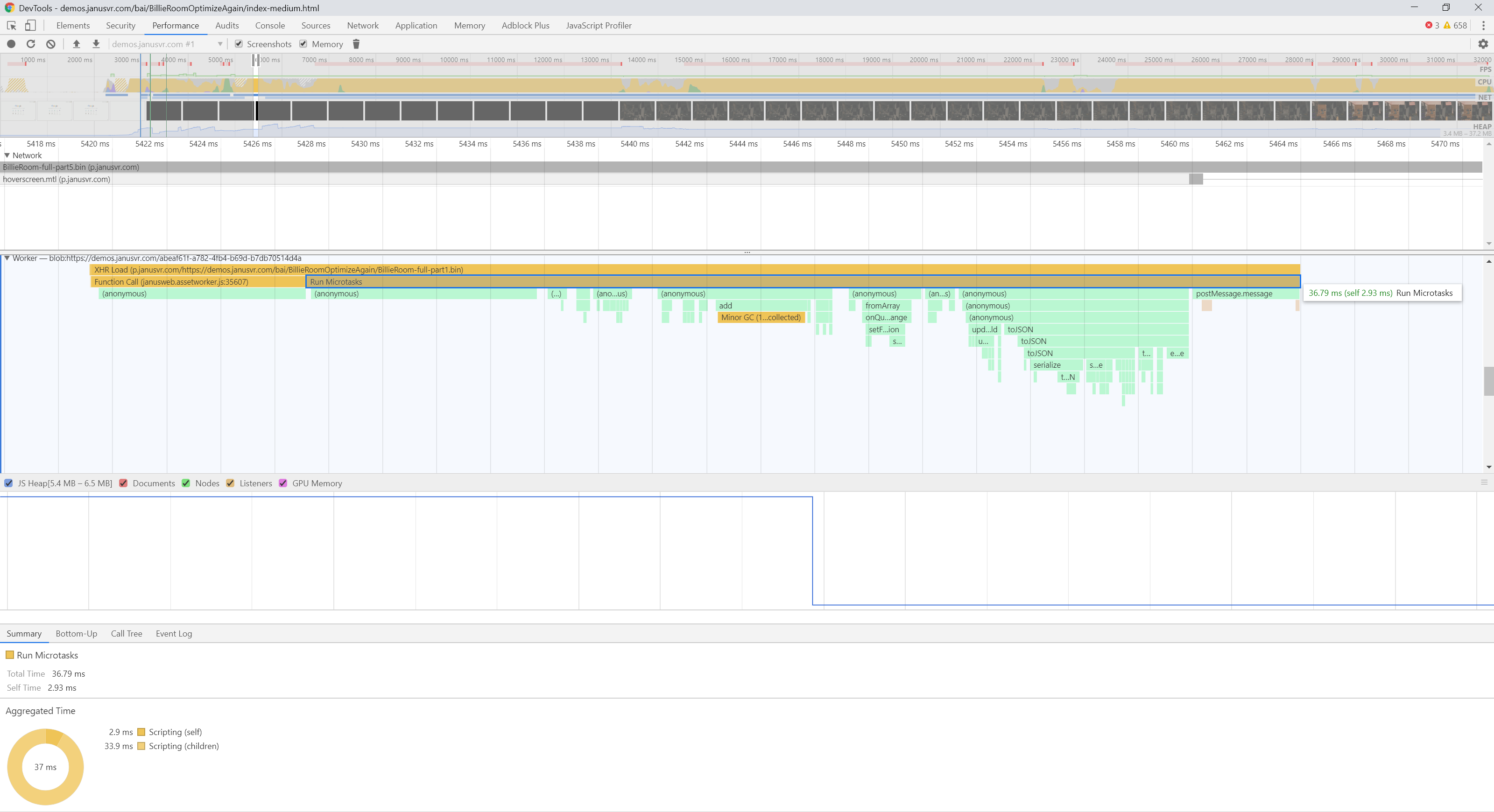 CPU and memory usage for loading glTF asset, after fix