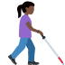 Woman with white cane facing right: dark skin tone