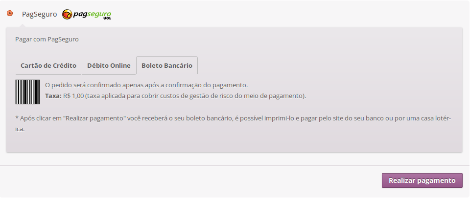 Pagamento com boleto bancário usando o Checkout Transparente.