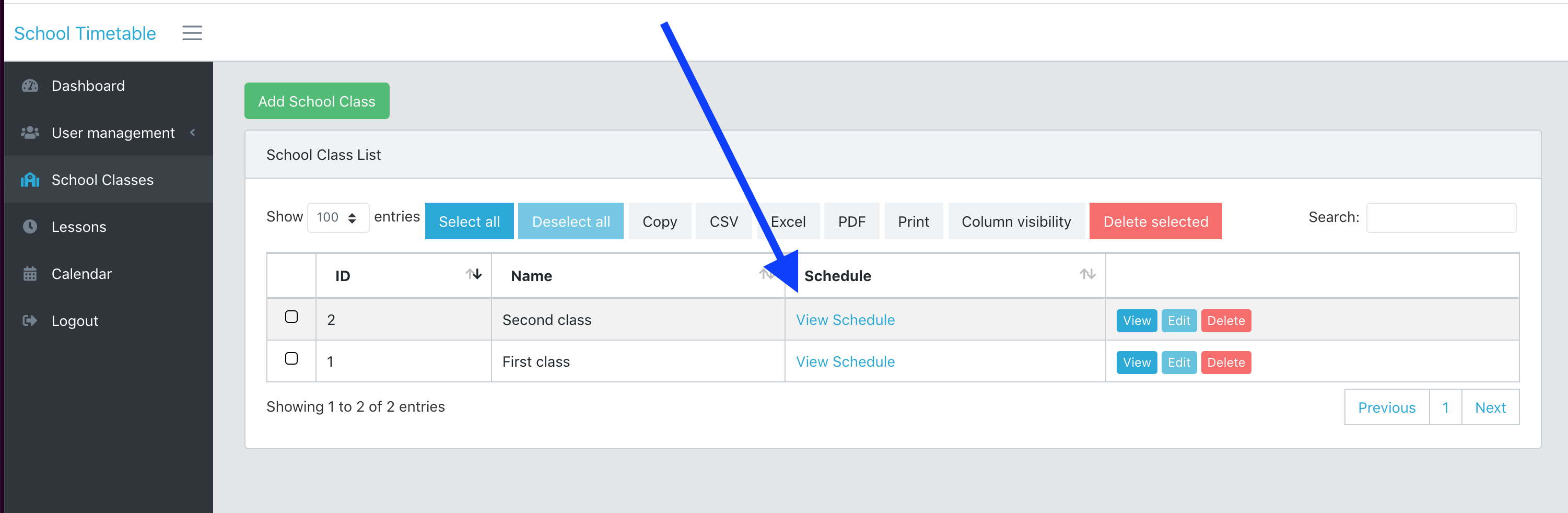 Laravel School Timetable Class Schedule