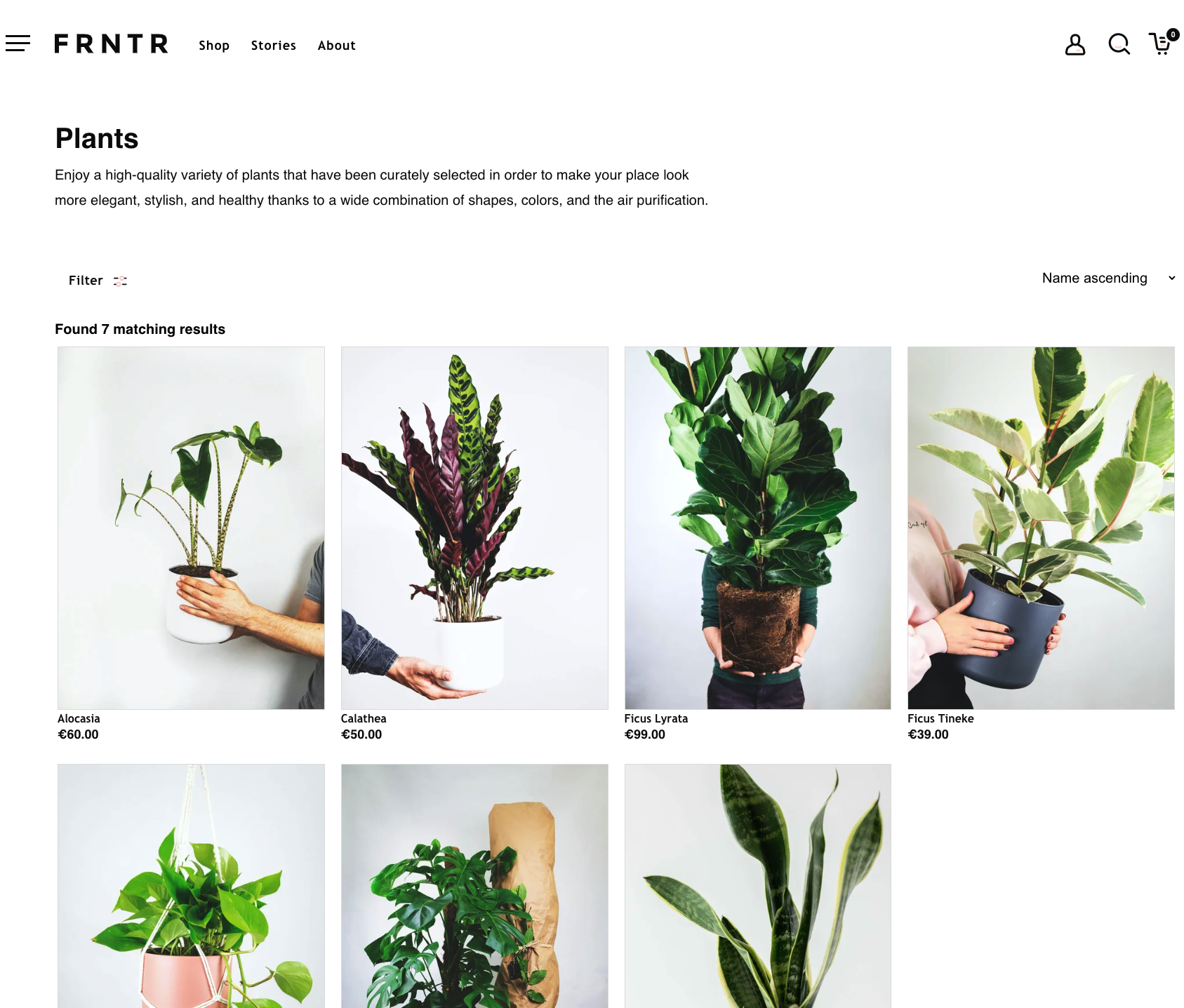 Website that sell plants displaying them as a grid. Ecommerce created with the Crystallize NextJS boilerplate and powered by our GraphQL API