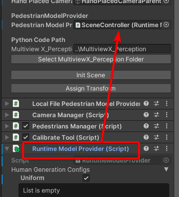 将 RuntimeModelProvider 组件分配给场景