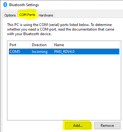 Image of current bluetooth comports