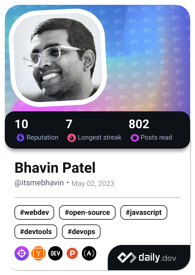 Bhavin Patel's Dev Card