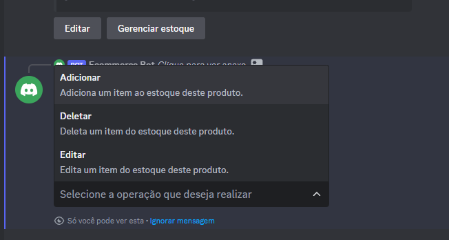 selecting option "adicionar"