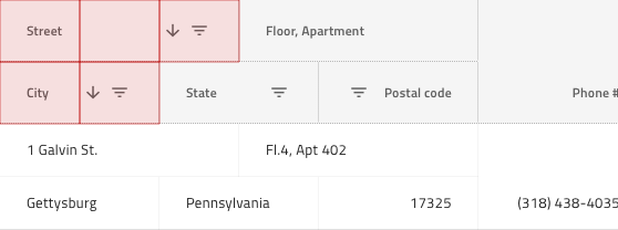 The layout grid for defining two columns' widths shown on their headers