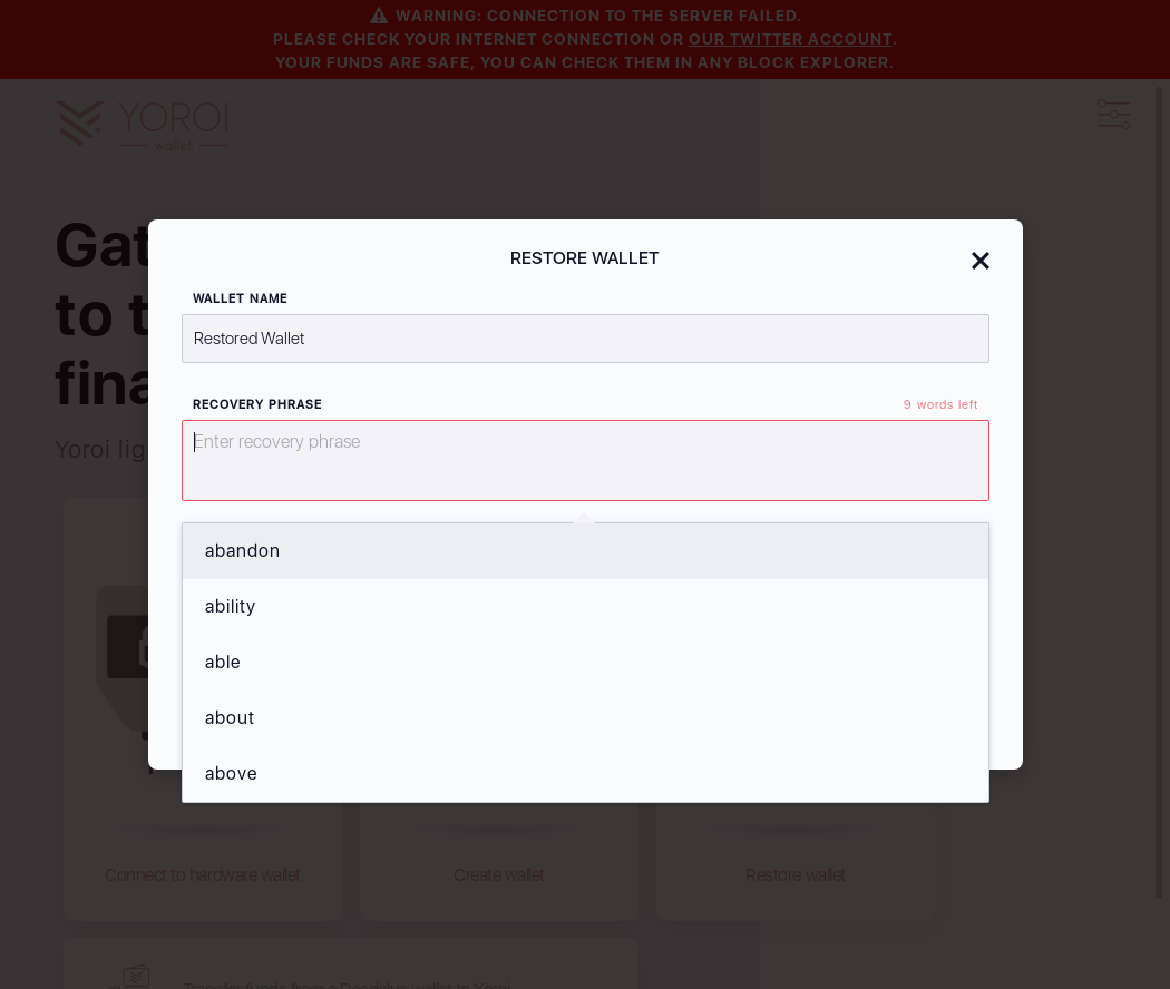 Mnemonic words can be cleared by pressing x sign for each word on wallet restoration screen IT13/6_28-I delete recovery phrase by clicking x signs.png