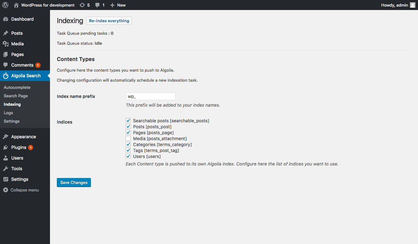 Indexing configuration.