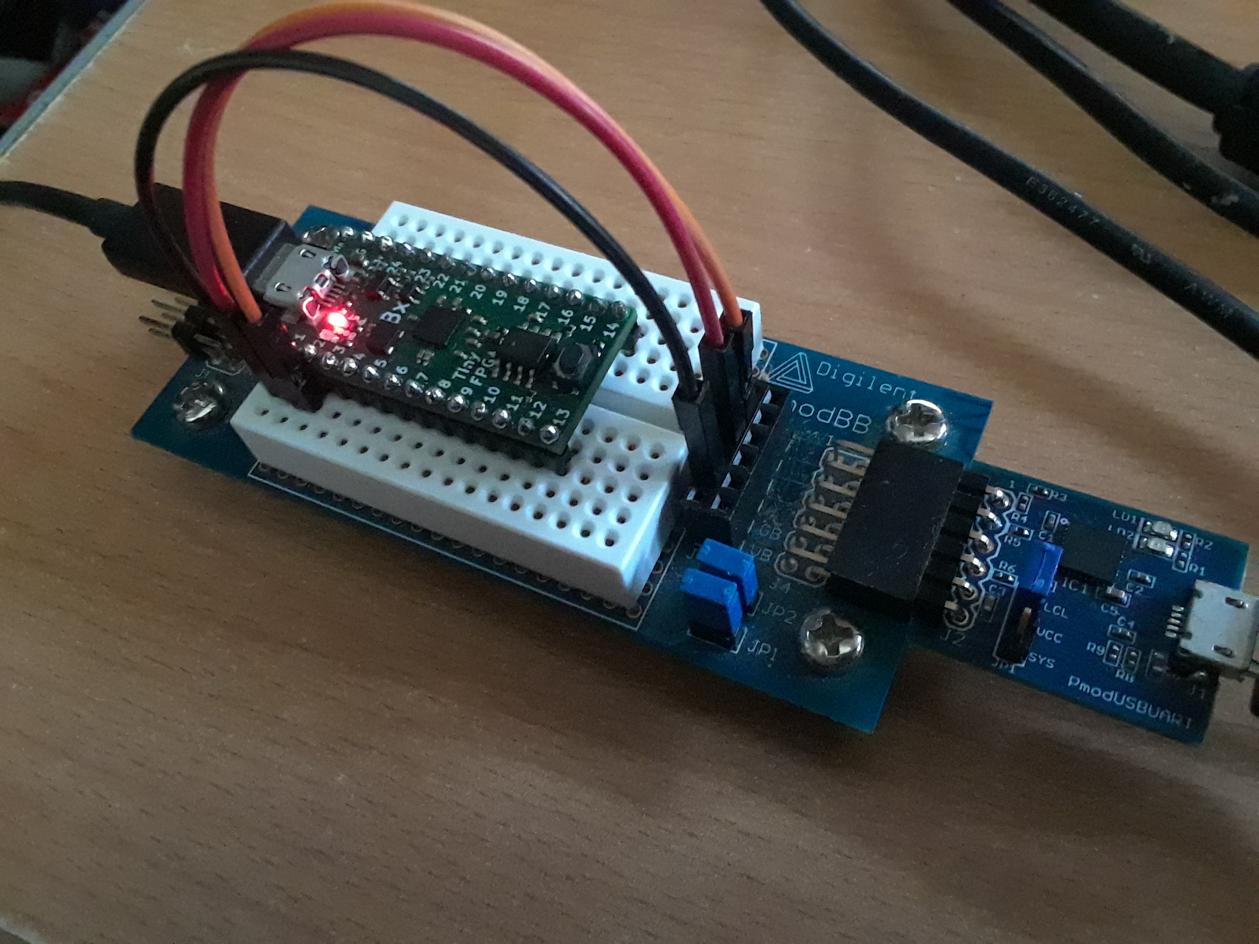 Pmod USB UART attached to TinyFPGA BX using Pmod BB