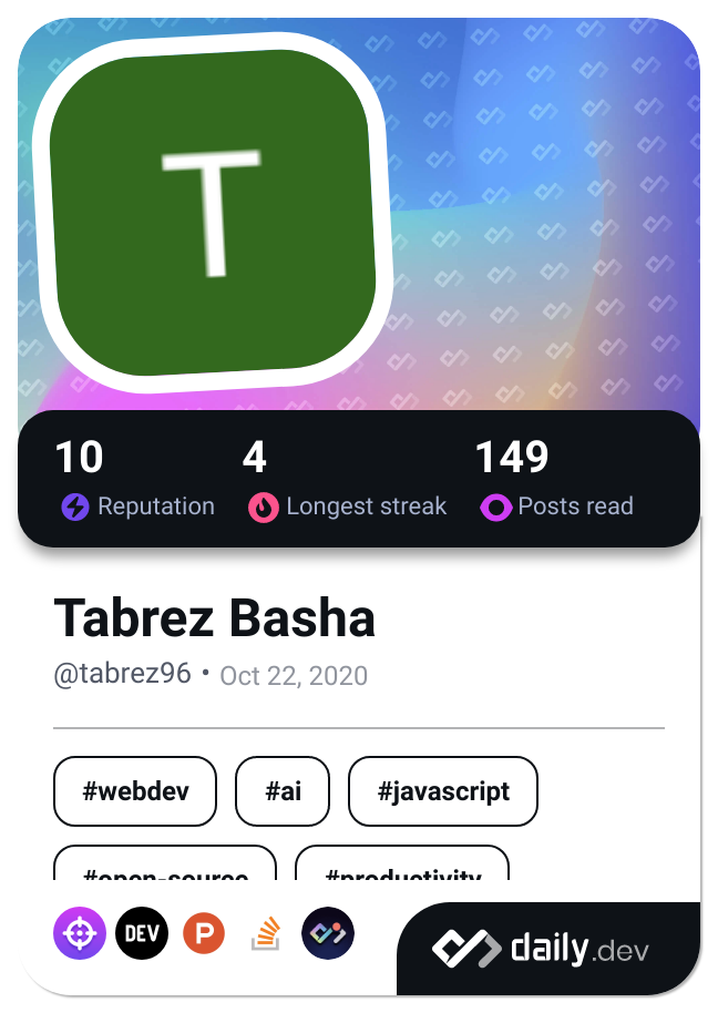 Tabrez Basha's Dev Card