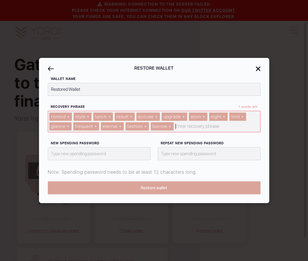 Wallet restoration Recovery Phrase with less than 15 words IT73/6_178-I should see an X words left error message.png