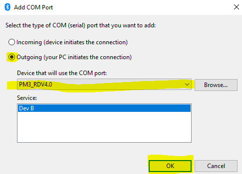 Image of adding outgoing comport