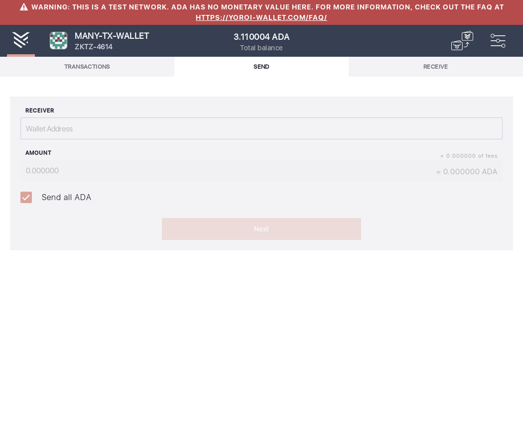 User can send all funds from one Yoroi wallet to another/5_113-I click on Send all my ADA checkbox.png