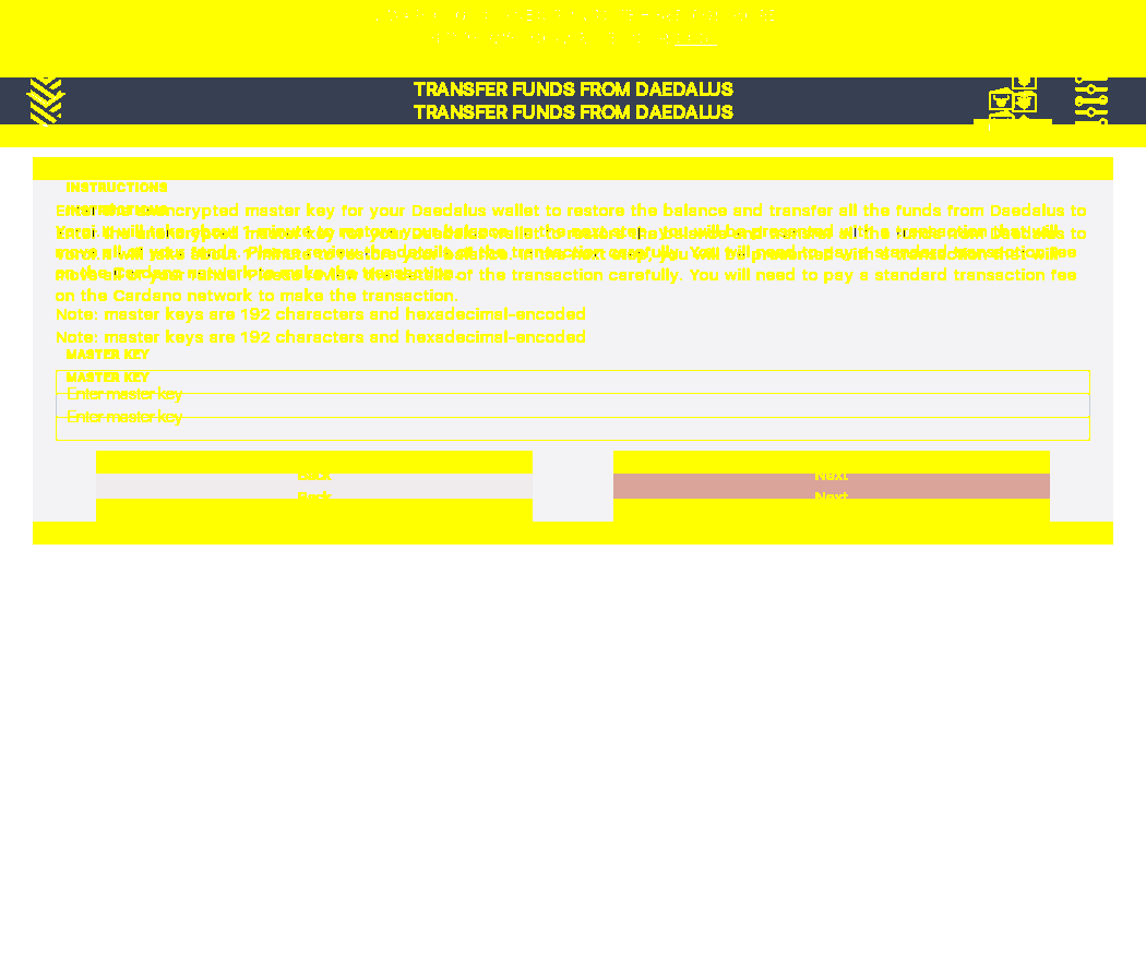 User can transfer Daedalus funds to Yoroi using master key IT19/5_87-I click on the transfer funds from Daedalus master key button.png