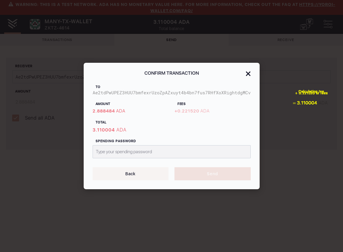 User can send all funds from one Yoroi wallet to another/8_113-I click on the next button in the wallet send form.png