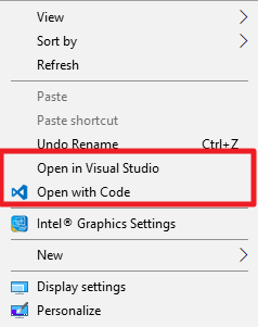 VS code open with option when you right click 