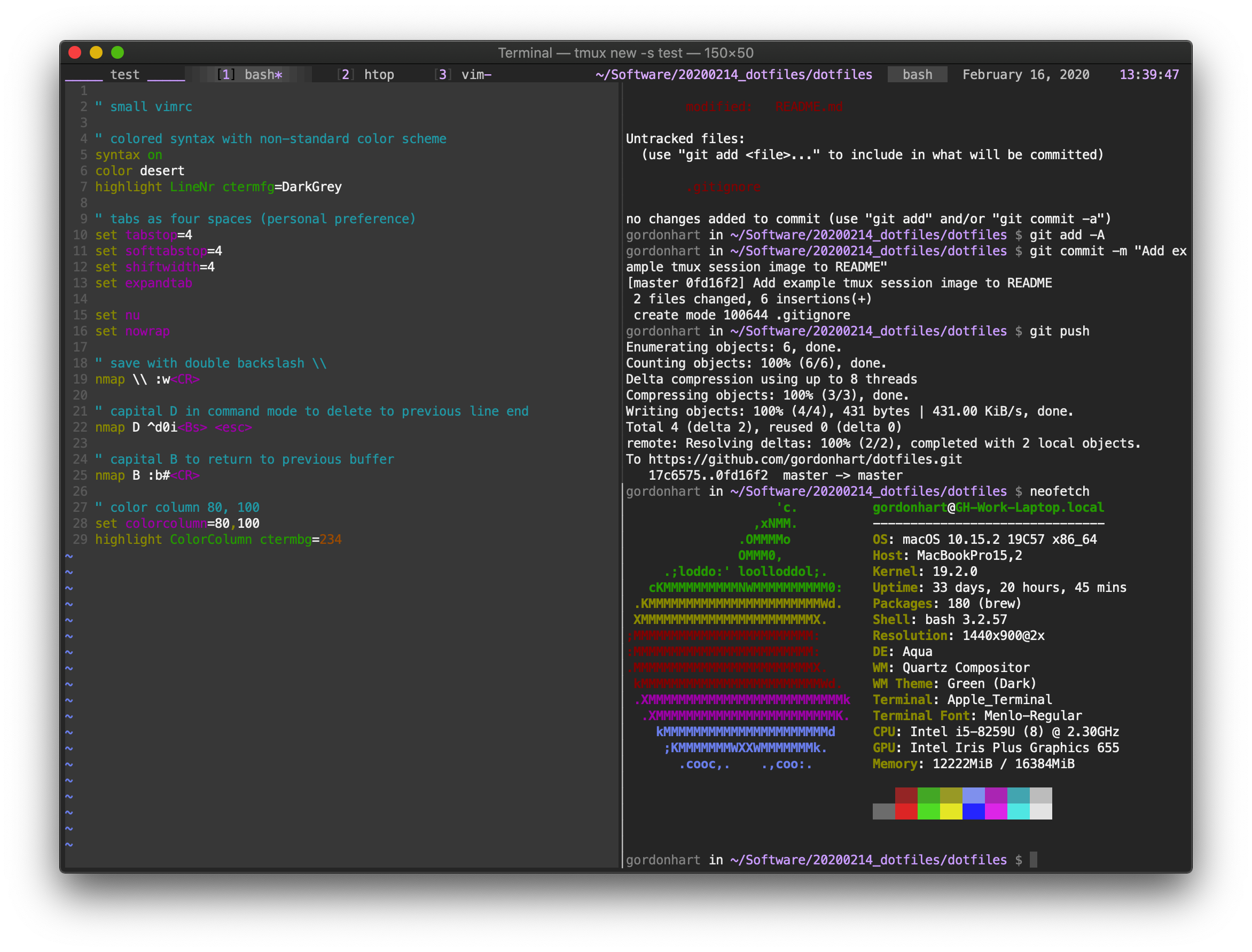 example tmux session