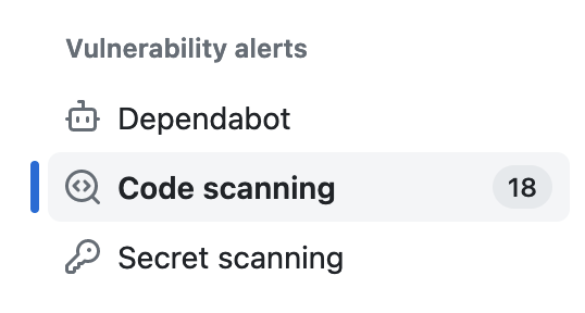 GitHub UI showing the Code scanning vulnerability alerts button