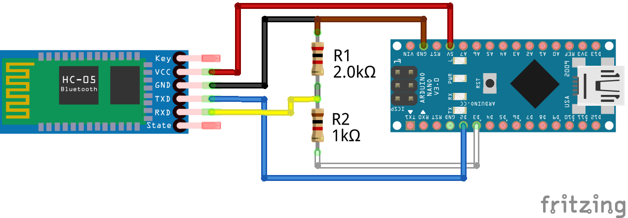 Arduino nano with HC-05 Bluetooth module