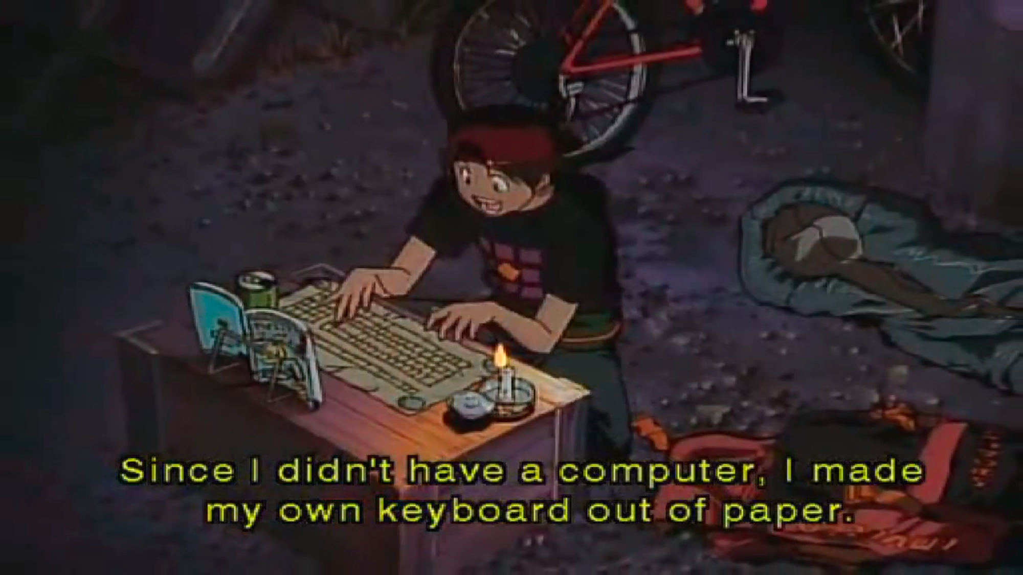 Since I didn't have a computer, I made my own keyboard out of paper. -- Kintaro Oe; Life is Study!