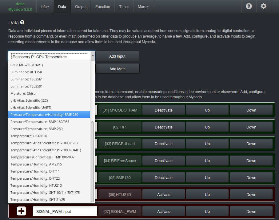 Mycodo 5.5.0 Data Page