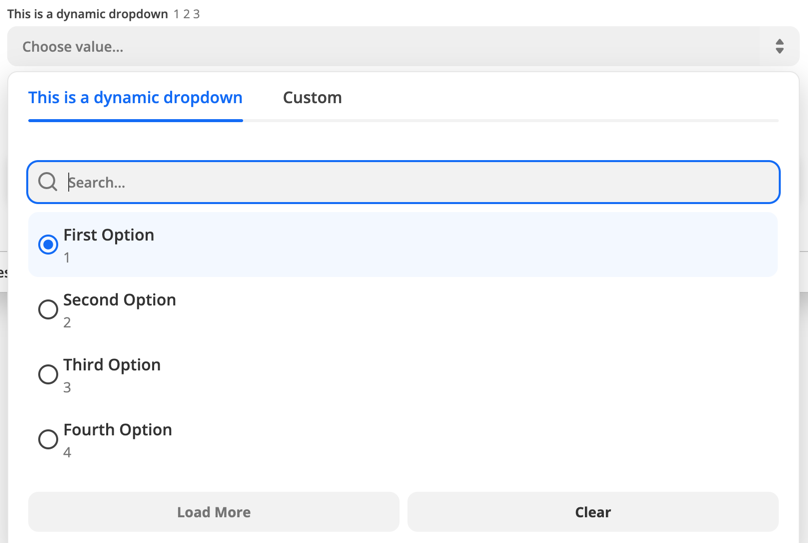screenshot of dynamic dropdown in Zap Editor